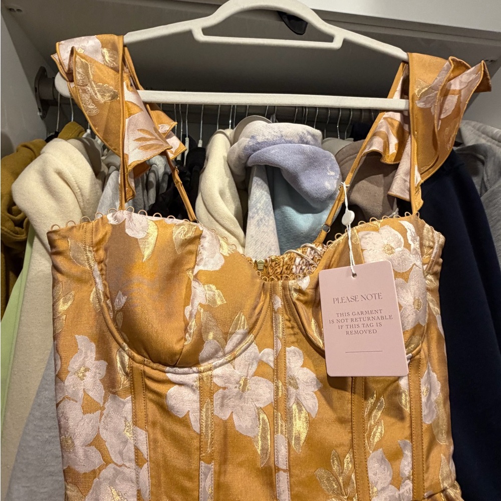 V Chapman Floral Ruffle-Strap Dress in Mustard Yellow - Picture 3 of 3